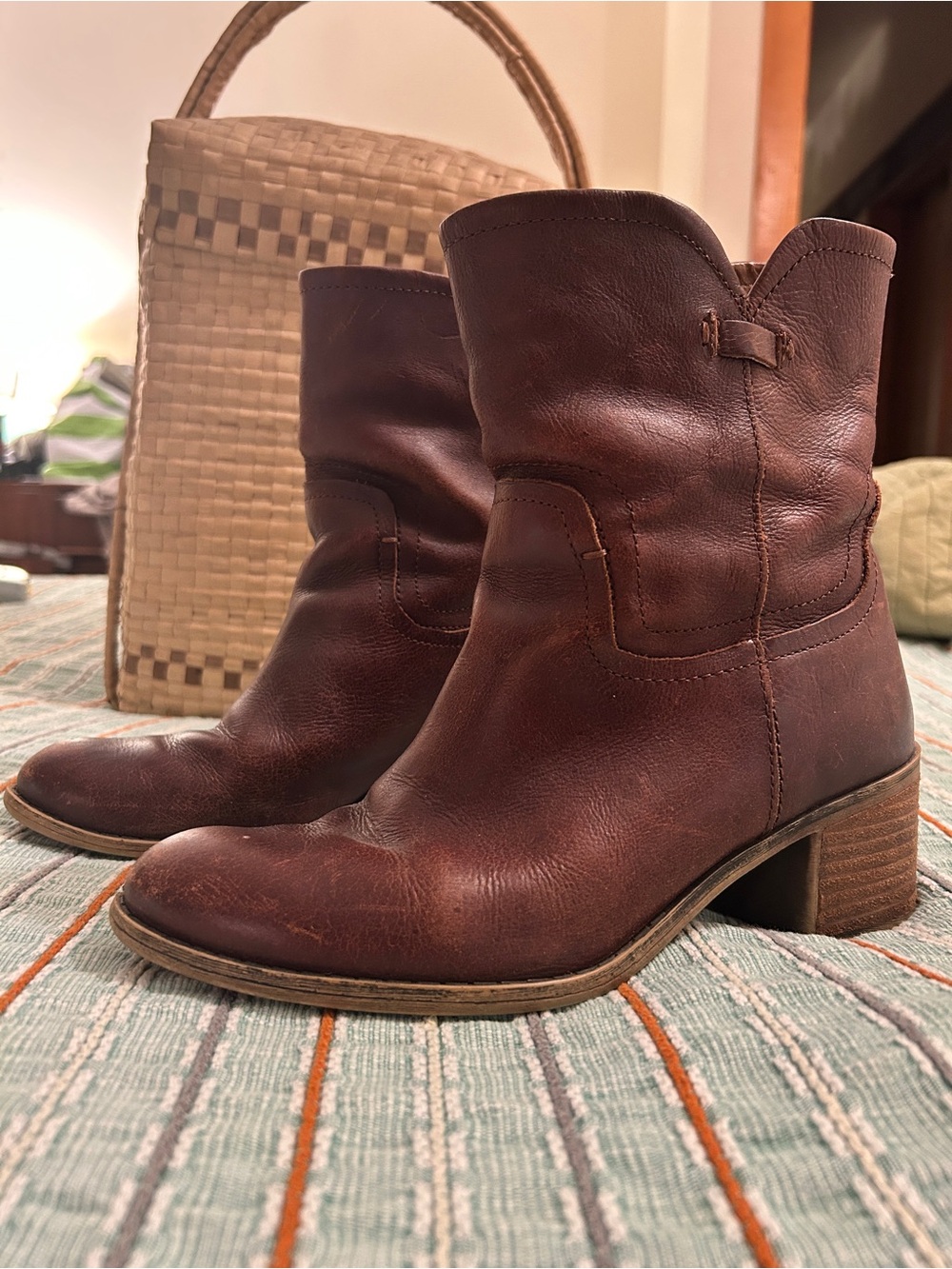 Franco Sarto Brown Leather Mid-Calf Heeled Boots